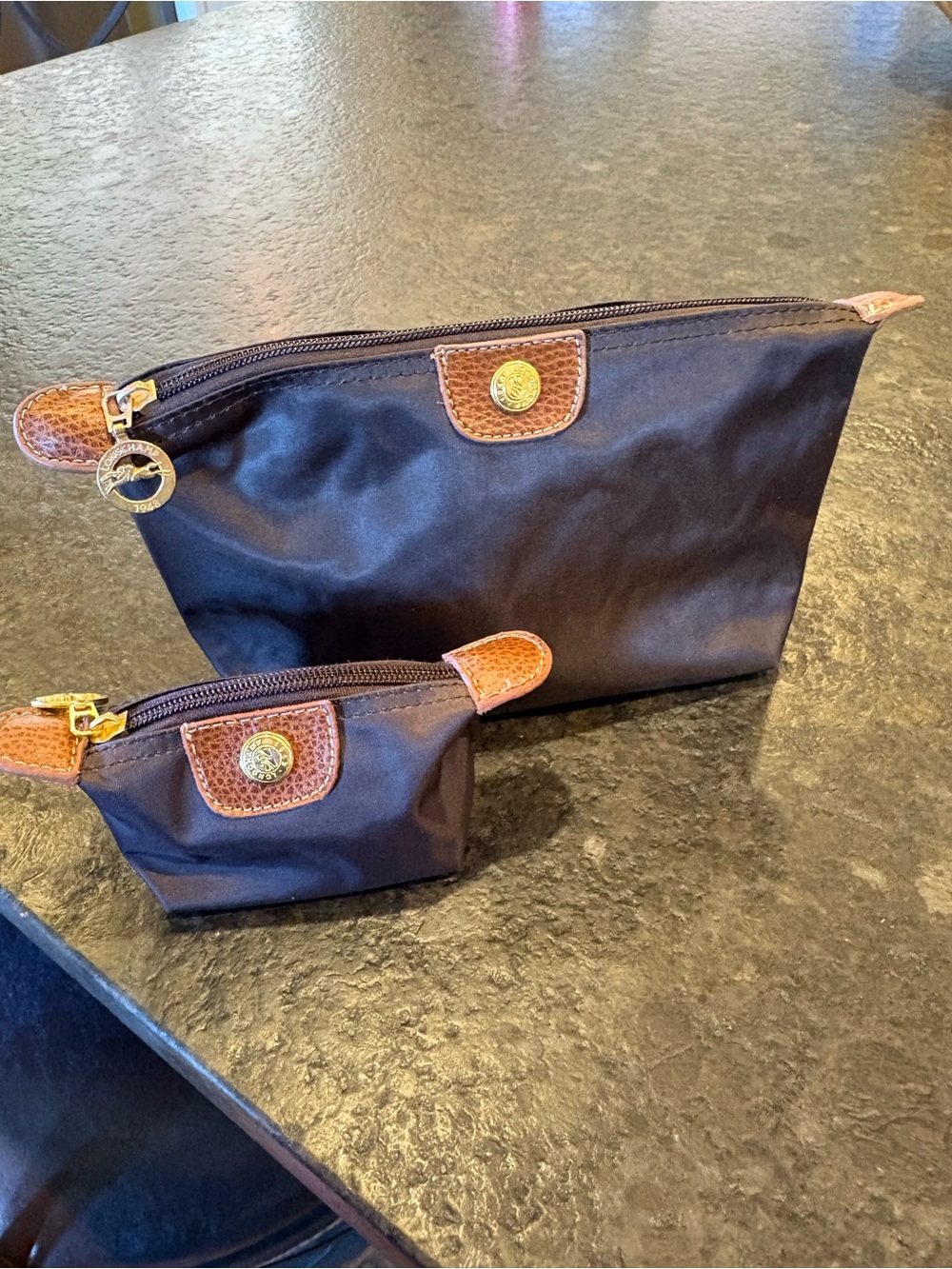 Longchamp Le Pliage Black Nylon pouch with matching coin size pouch